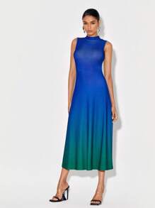 CIRCE 漸變圖案小高領連衣裙 - 藍色 - 查看 4