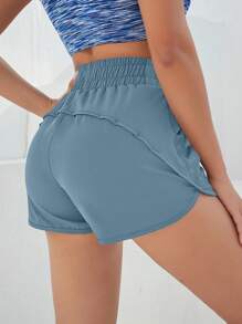 Yoga Basic Solid Elastic Waist Sports Shorts Blue Shorts Sweater Shorts