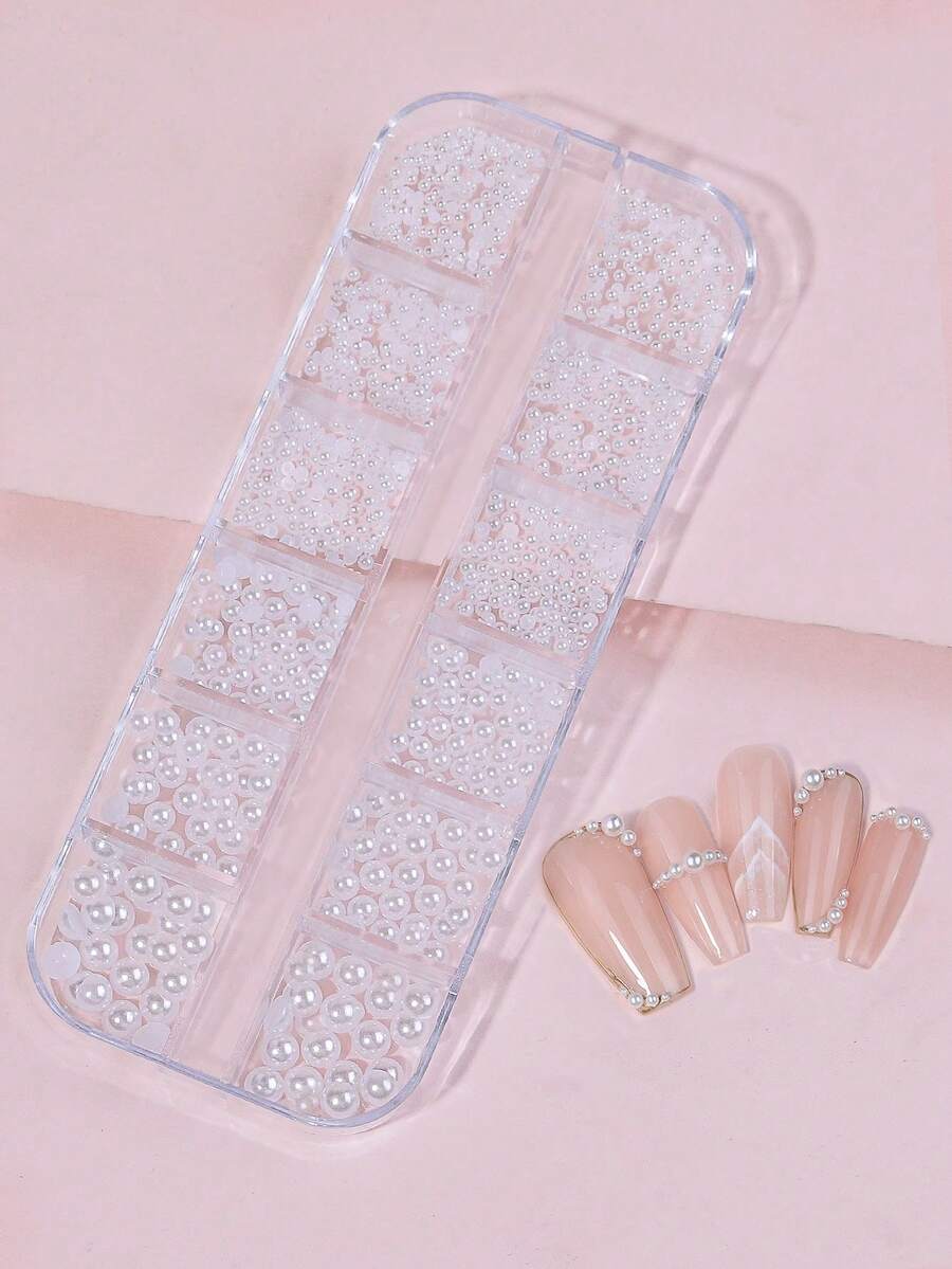 1 盒珠子美甲装饰 DIY 指甲饰品 指甲宝石 美甲用品 - 白色 - 查看 1
