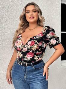 SHEIN Privé Áo thun Plus size Sò điệp Hoa Tất cả trên in Giải trí - Nhiều màu - Xem 4