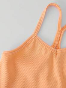 SHEIN Toddler Girls Solid Halter Top - Coral Orange - View 5