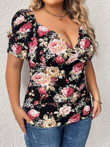 SHEIN Privé Áo thun Plus size Sò điệp Hoa Tất cả trên in Giải trí - Nhiều màu - Xem 5