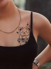 1 hoja Pegatina tatuaje con estampado de oso - Negro - Ver 1