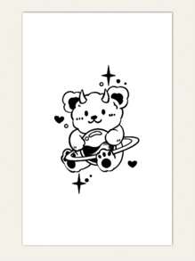1 hoja Pegatina tatuaje con estampado de oso - Negro - Ver 2