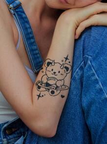 1 hoja Pegatina tatuaje con estampado de oso - Negro - Ver 4