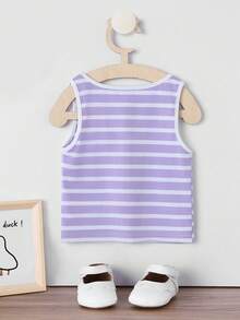 SHEIN Toddler Girls Striped Print Tank Top - Lilac Purple - View 2