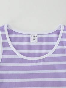 SHEIN Toddler Girls Striped Print Tank Top - Lilac Purple - View 6