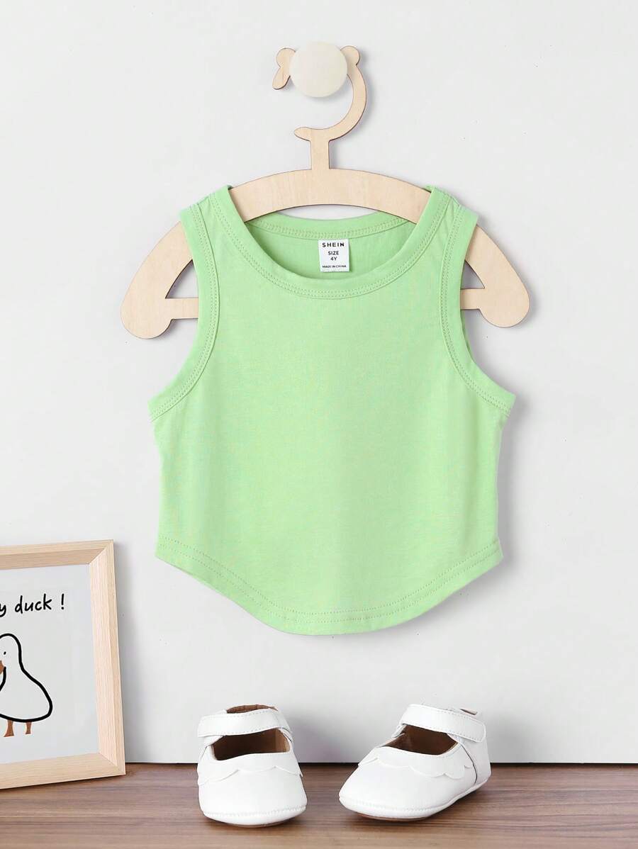SHEIN Toddler Girls Solid Tank Top - Mint Green - View 1