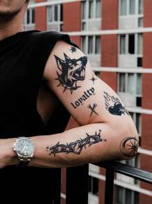 1Tờ Miếng dán hình xăm chữ và hình trái tim giả chống thấm nước bền lâu dùng trang trí tiệc & lễ hội Halloween - màu đen - Xem 1