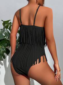 Slaydiva Summer Beach Fringe Trim One Piece Swimsuit