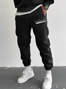 SHEIN Street Sport Men Letter Graphic Drawstring Waist Sports Pants - Black - View 1