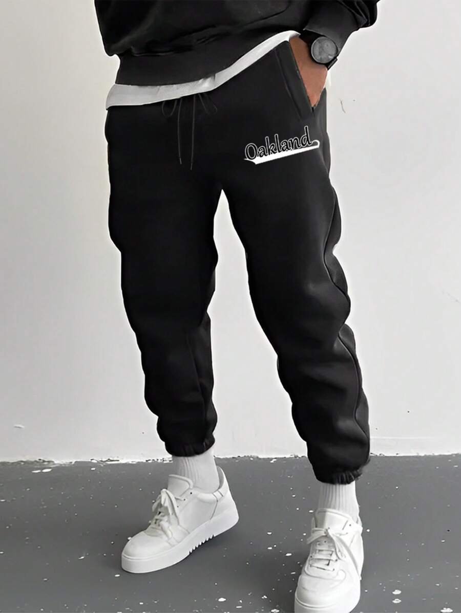 SHEIN Street Sport Men Letter Graphic Drawstring Waist Sports Pants - Black - View 1