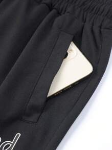 SHEIN Street Sport Men Letter Graphic Drawstring Waist Sports Pants - Black - View 3