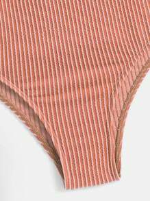 Striped Ruffle Hem Push Up Tankini Summer Beach - Orange - View 6