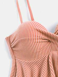 Striped Ruffle Hem Push Up Tankini Summer Beach - Orange - View 7
