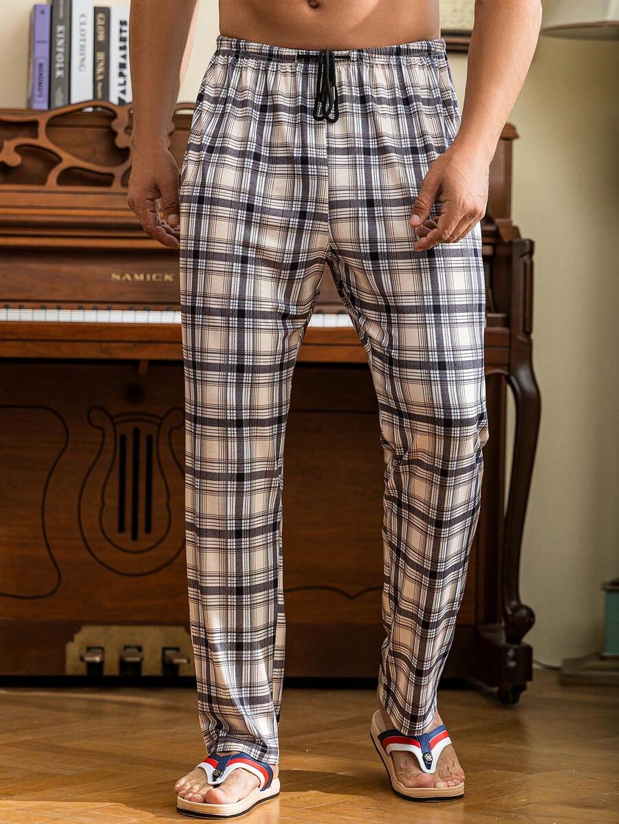 Men Plaid Print Drawstring Waist Sleep Trousers - Multicolor - View 1