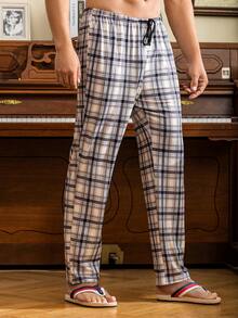 Men Plaid Print Drawstring Waist Sleep Trousers - Multicolor - View 4