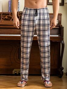 Men Plaid Print Drawstring Waist Sleep Trousers - Multicolor - View 5