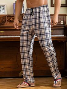 Men Plaid Print Drawstring Waist Sleep Trousers - Multicolor - View 6