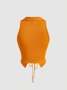 SHEIN MOD Áo khoác và áo lót dành cho xe tăng nữ Dây kéo Thắt nút Xù Chia Gân đan màu trơn Giải trí - Màu Mù tạt vàng - Xem 2