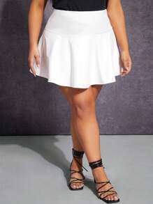 SHEIN SXY 大碼素色喇叭半身裙 - 白色 - 查看 1