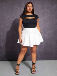 SHEIN SXY 大碼素色喇叭半身裙 - 白色 - 查看 6