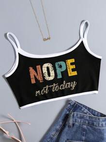 SHEIN EZwear Áo khoác và áo lót dành cho xe tăng nữ Tương phản ràng buộc Slogan Gợi cảm - màu đen - Xem 1