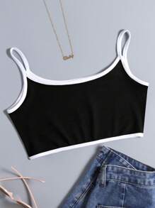 SHEIN EZwear Áo khoác và áo lót dành cho xe tăng nữ Tương phản ràng buộc Slogan Gợi cảm - màu đen - Xem 2