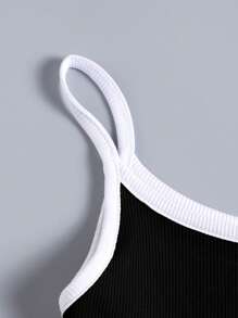 SHEIN EZwear Áo khoác và áo lót dành cho xe tăng nữ Tương phản ràng buộc Slogan Gợi cảm - màu đen - Xem 5