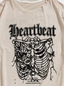 ROMWE MEN Goth Men Skeleton & Letter Graphic Tee - Khaki - View 3