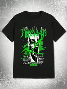 ROMWE MEN Goth Nam Đồ họa chữ và số Áo thun - màu đen - Xem 1