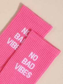 Women Letter Graphic Crew Socks - Hot Pink - View 4