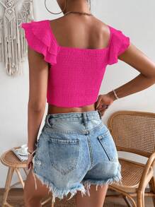 SHEIN VCAY Áo nữ Trọn gói Dải chun màu trơn Boho - Màu Hồng Tươi - Xem 2