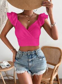 SHEIN VCAY Áo nữ Trọn gói Dải chun màu trơn Boho - Màu Hồng Tươi - Xem 4