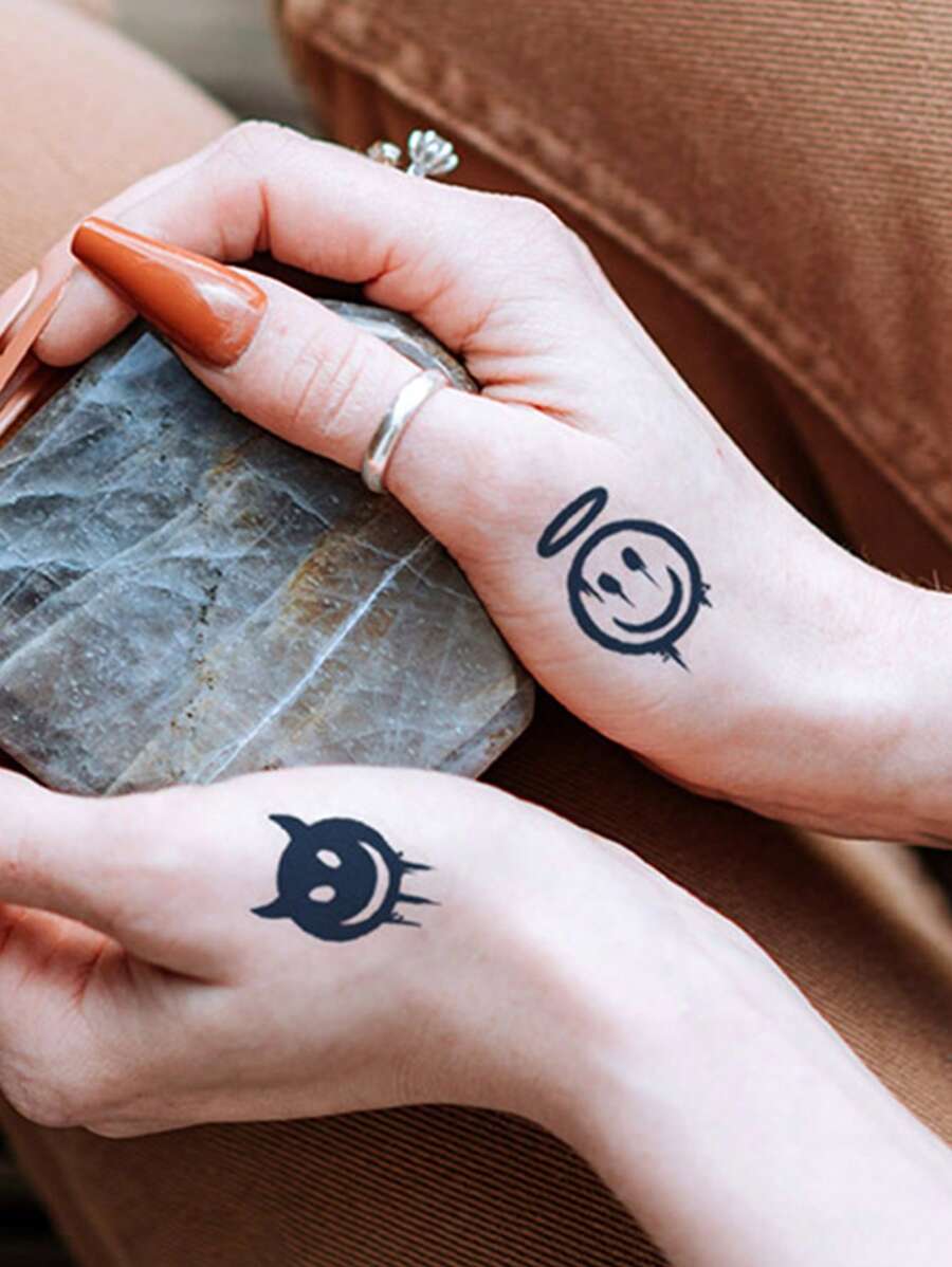 1 Tờ Hình Xăm Giả Hình Xăm Hoạt Hình Chống Nước Lâu Trôi Mặt Cười Đơn Giản Hoạt Hình Dễ Thương Tự Làm Nghệ Thuật Cơ Thể Decals - màu đen - Xem 1