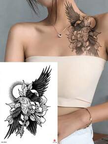 假紋身貼1張寵物老鷹圖案防水臨時紋身貼日常裝飾 - 黑色 - 查看 1