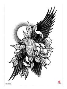 假紋身貼1張寵物老鷹圖案防水臨時紋身貼日常裝飾 - 黑色 - 查看 2