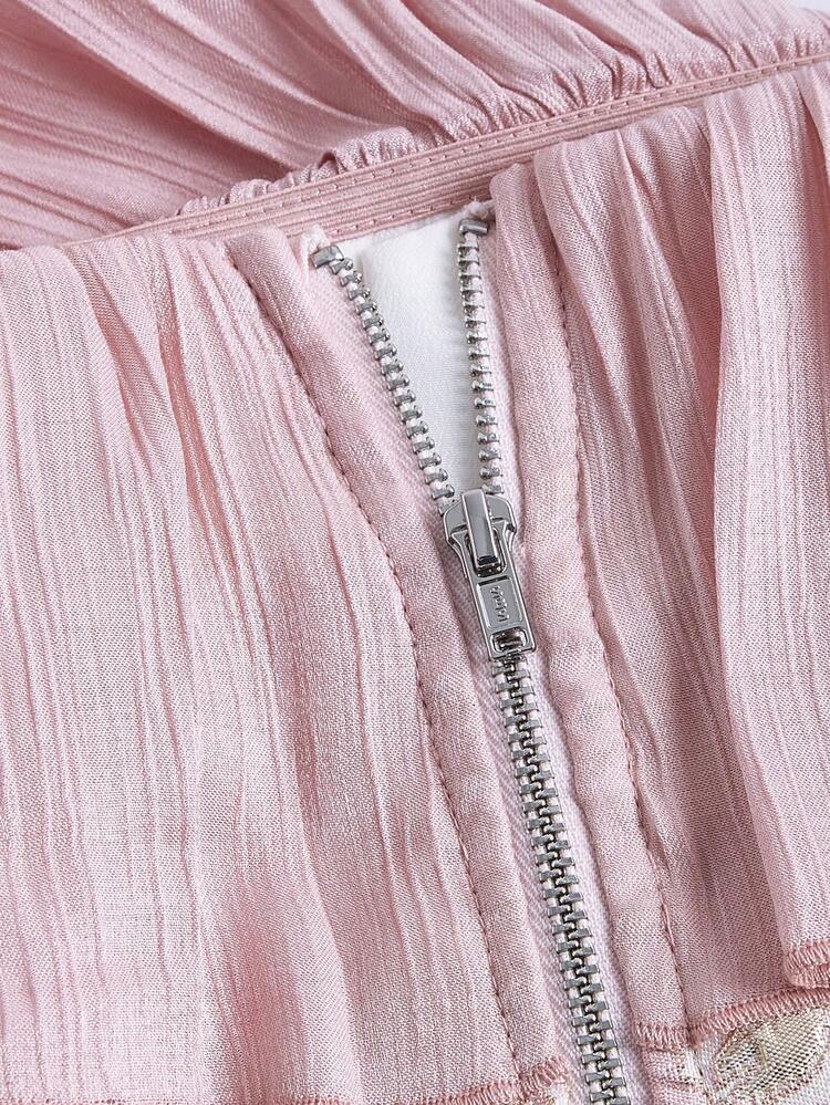 SHEIN MOD 一字肩荷葉邊花卉圖案提花上衣 - 彩色 - 查看 5