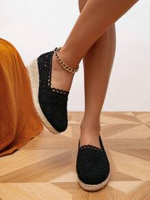 女性鏤空編織宮廷度假黑色織物鞋 - 黑色 - 查看 5