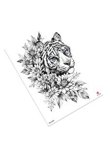 Tatuaje falso, 1 hoja PET Floral y patrón de tigre Tatuaje temporal impermeable para decoración diaria - Multicolor - Ver 3
