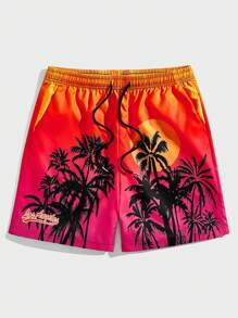 ROMWE MEN Street Life Quần Short Nam Dây kéo Túi Thắt nơ trước Ombre Nhiệt đới Boho - Nhiều màu - Xem 1