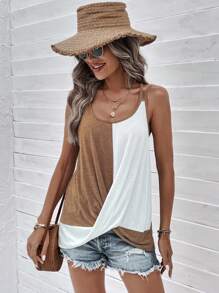 SHEIN LUNE Two Tone Twist Hem Cami Top - Multicolor - View 4