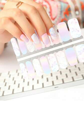 Multicolor Gradient Nagellack Strips, 1 ark Ombre Nagellack Stickers & 1st Nagelfil, Nail Wraps för kvinnor