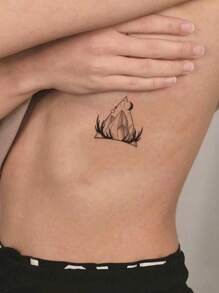 件/包黑色銀河、羽毛、飛鳥、花朵、蝴蝶小圖案臨時紋身貼紙適用於手指、耳朵、身體部位 - 黑色 - 查看 3