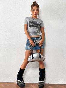 Gothic Valentine  Print T-Shirt - Grey - View 5