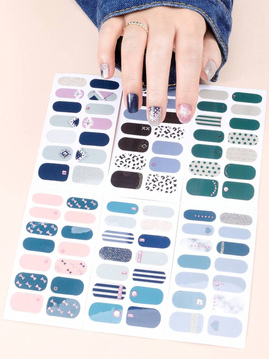 6 miếng dán móng tay họa tiết da báo & 3 dũa móng tay - Nhiều màu - Xem 1