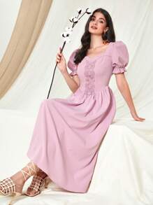 Mulvari 雞心領口泡泡袖連衣裙 - 淺粉色 - 查看 2