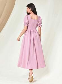 Mulvari 雞心領口泡泡袖連衣裙 - 淺粉色 - 查看 3