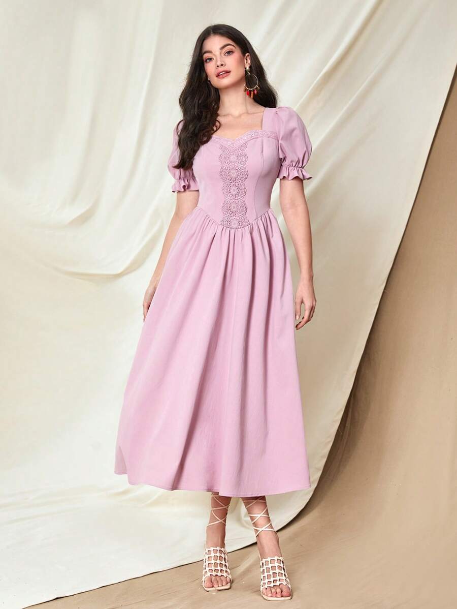 Mulvari 雞心領口泡泡袖連衣裙 - 淺粉色 - 查看 1