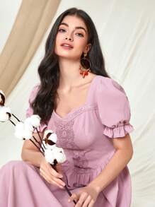 Mulvari 雞心領口泡泡袖連衣裙 - 淺粉色 - 查看 5